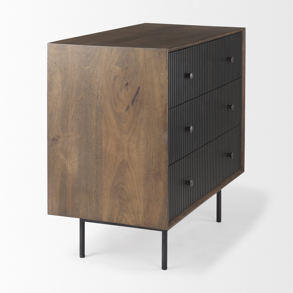 Grace  Medium Brown Wood with Black Metal Frame 3 Drawer Accent Cabinet, Cabinets & Chest by Mercana, 35.5" length x 18" width x 31" height View 8
