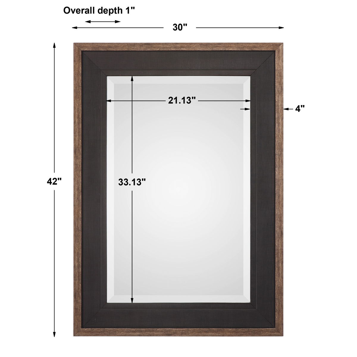 Staveley Rustic Black Mirror, by Uttermost, 30" width x 42" height x 1" depth View 3