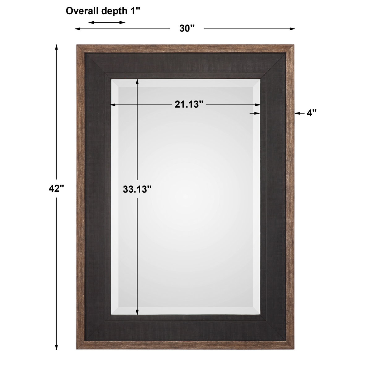 Staveley Rustic Black Mirror, by Uttermost, 30" width x 42" height x 1" depth View 3