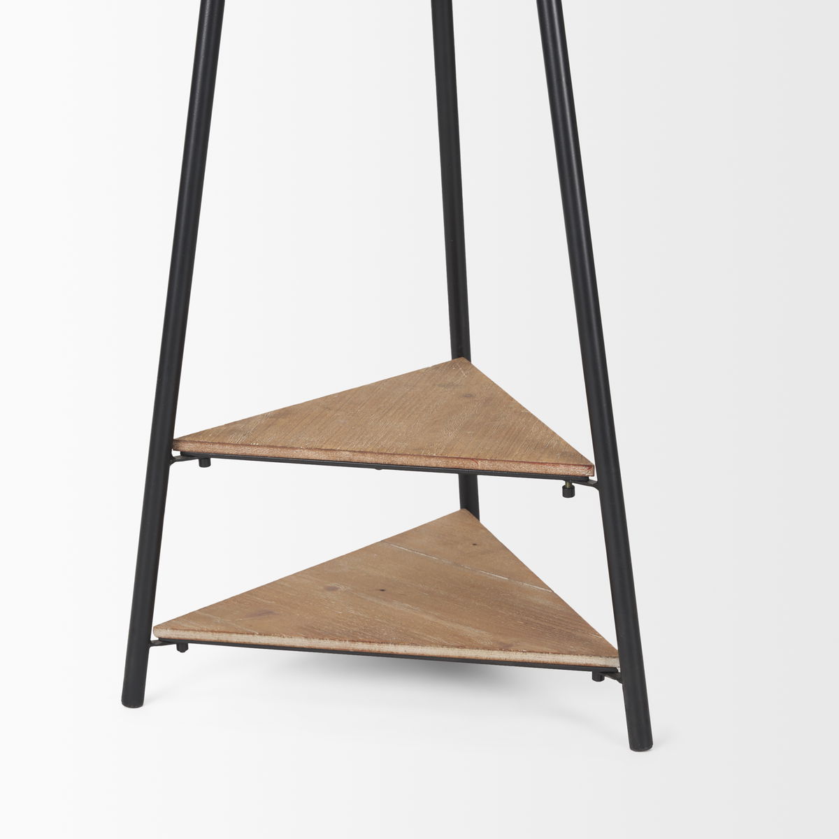 Everett Matte Black Metal with Two Wood Shelves Coat Rack, Stands, Racks & Hook by Mercana, 16.75" length x 16.75" width x 71" height View 7