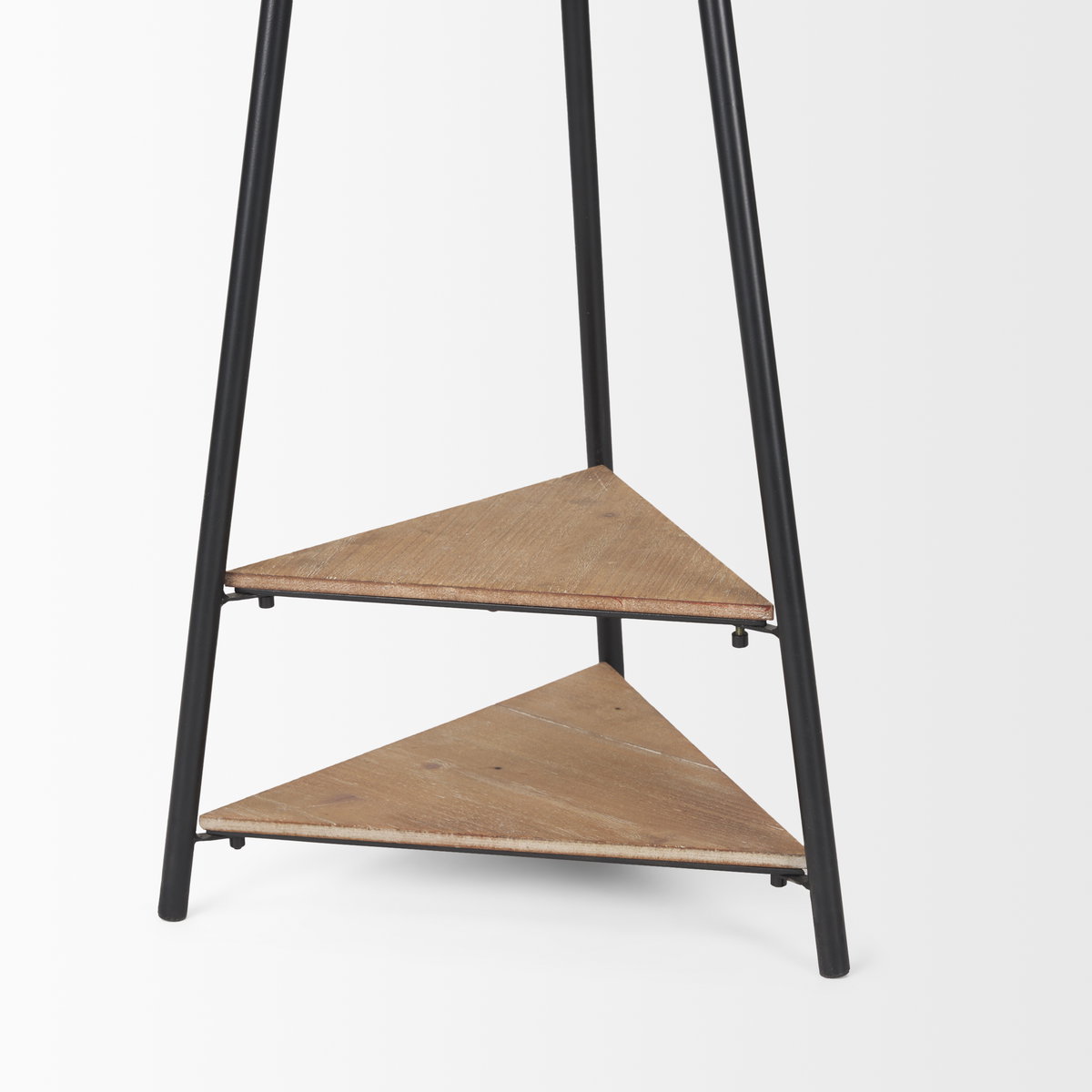 Everett Matte Black Metal with Two Wood Shelves Coat Rack, Stands, Racks & Hook by Mercana, 16.75" length x 16.75" width x 71" height View 7