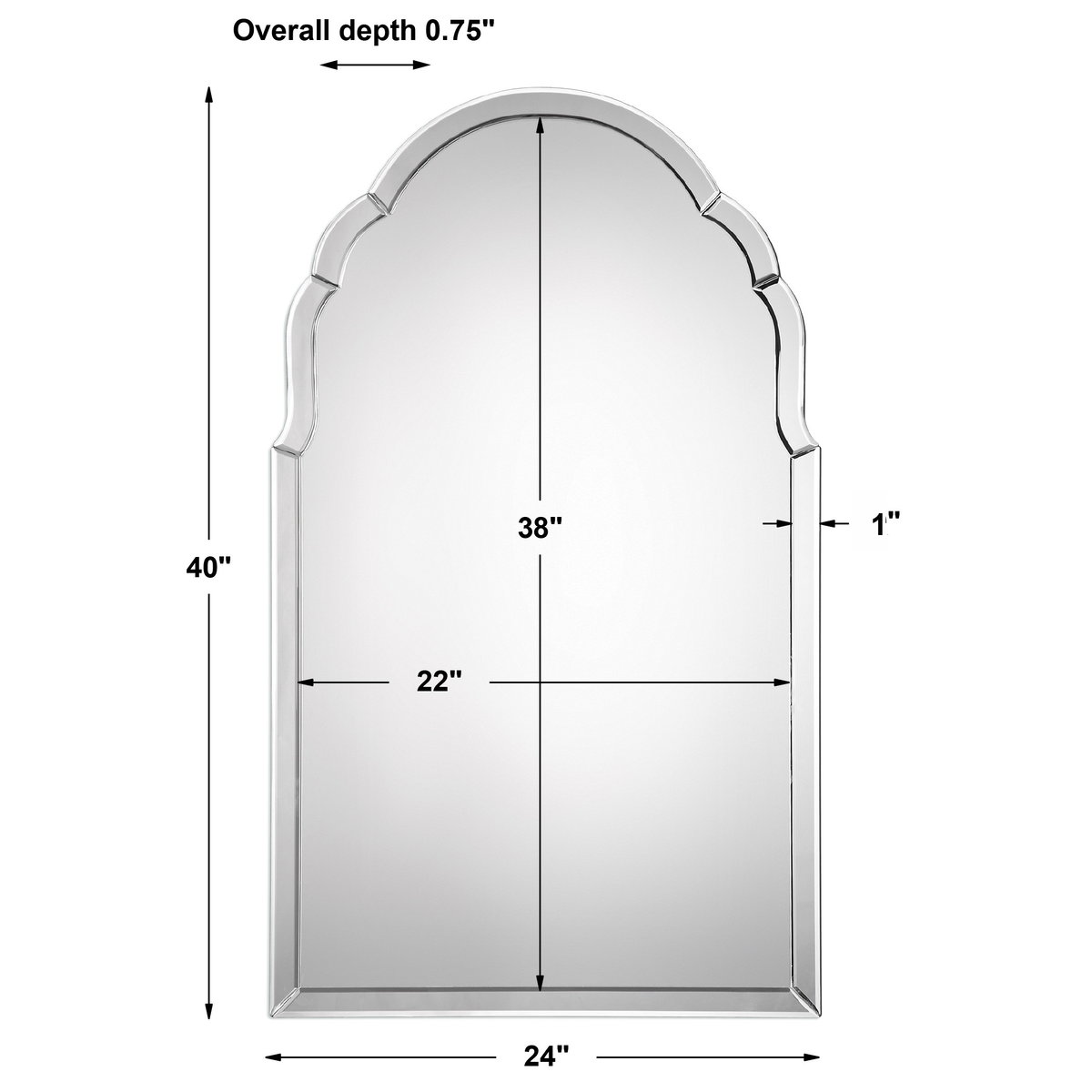 Brayden Frameless Arched Mirror, by Uttermost, 24" width x 40" height x 0.75" depth View 3