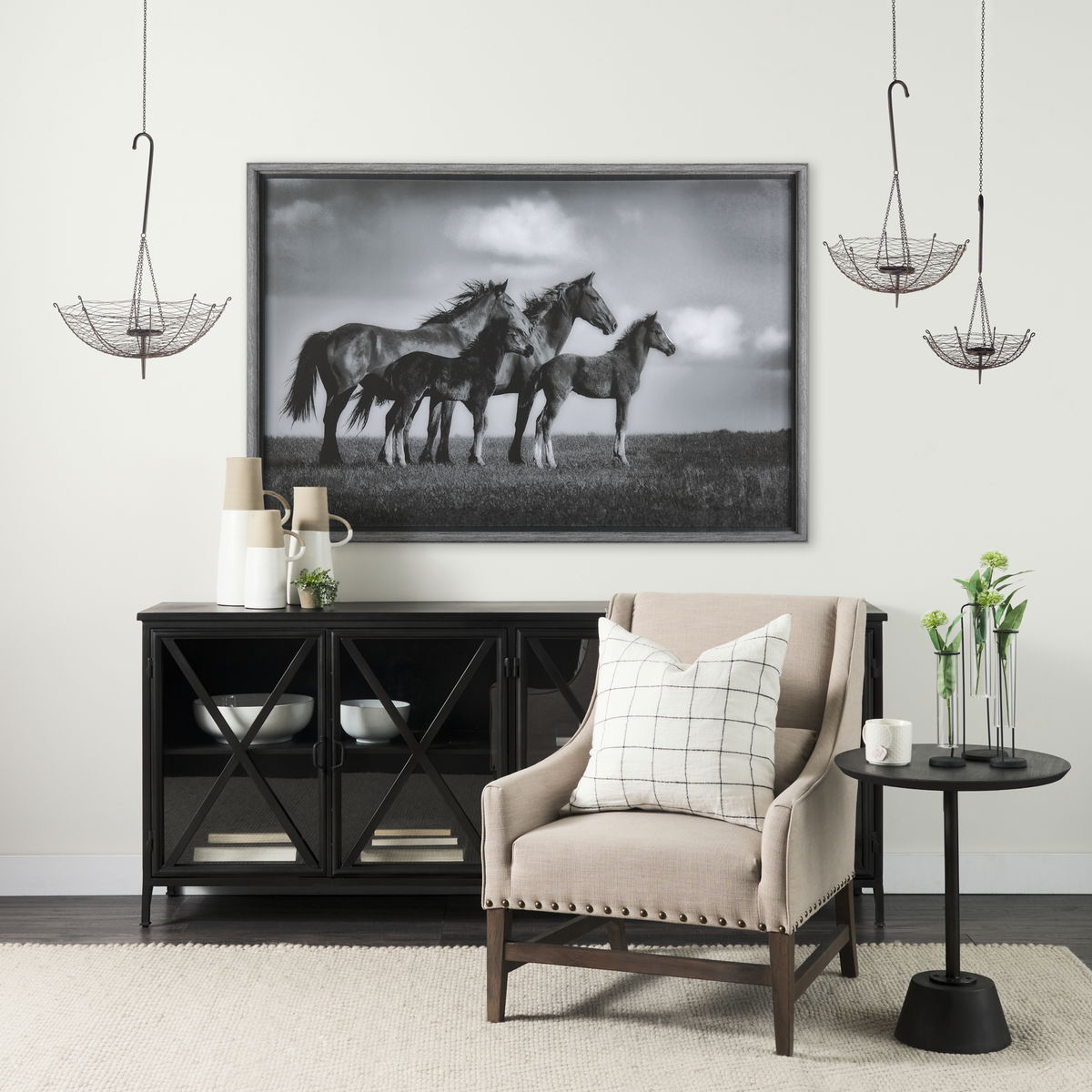 Rihanna I Small Black Metal Umbrella Candle Holder Lantern, Lighting by Mercana, 31" length x 12.99" width x 31.1" height View 2
