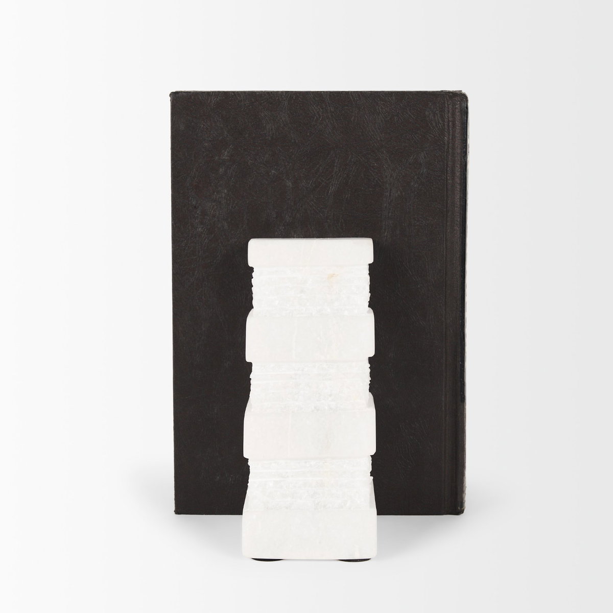 Cavetto White Marble Bookends with rough carving S/2, by Mercana, 4.25" length x 2.5" width x 6" height View 6