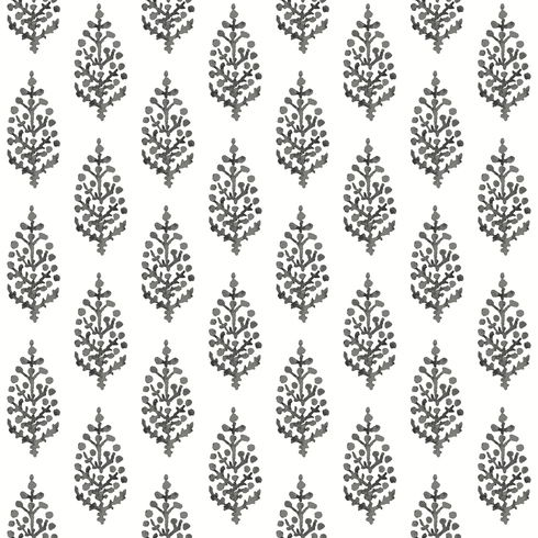 Paisley on Calico Black & White Wallpaper