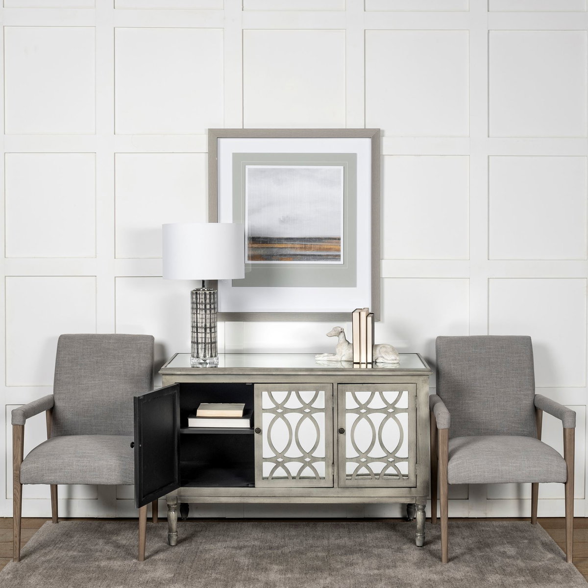 Palisades Curved Back Dining Side Chair | Grey Fabric with Brown Wood, Dining Chair by Mercana, 23.75" length x 28" width x 36" height View 2