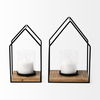 Leopold Set of Two Black Metal Wooden Base Table Candle Holders thumbnail 3