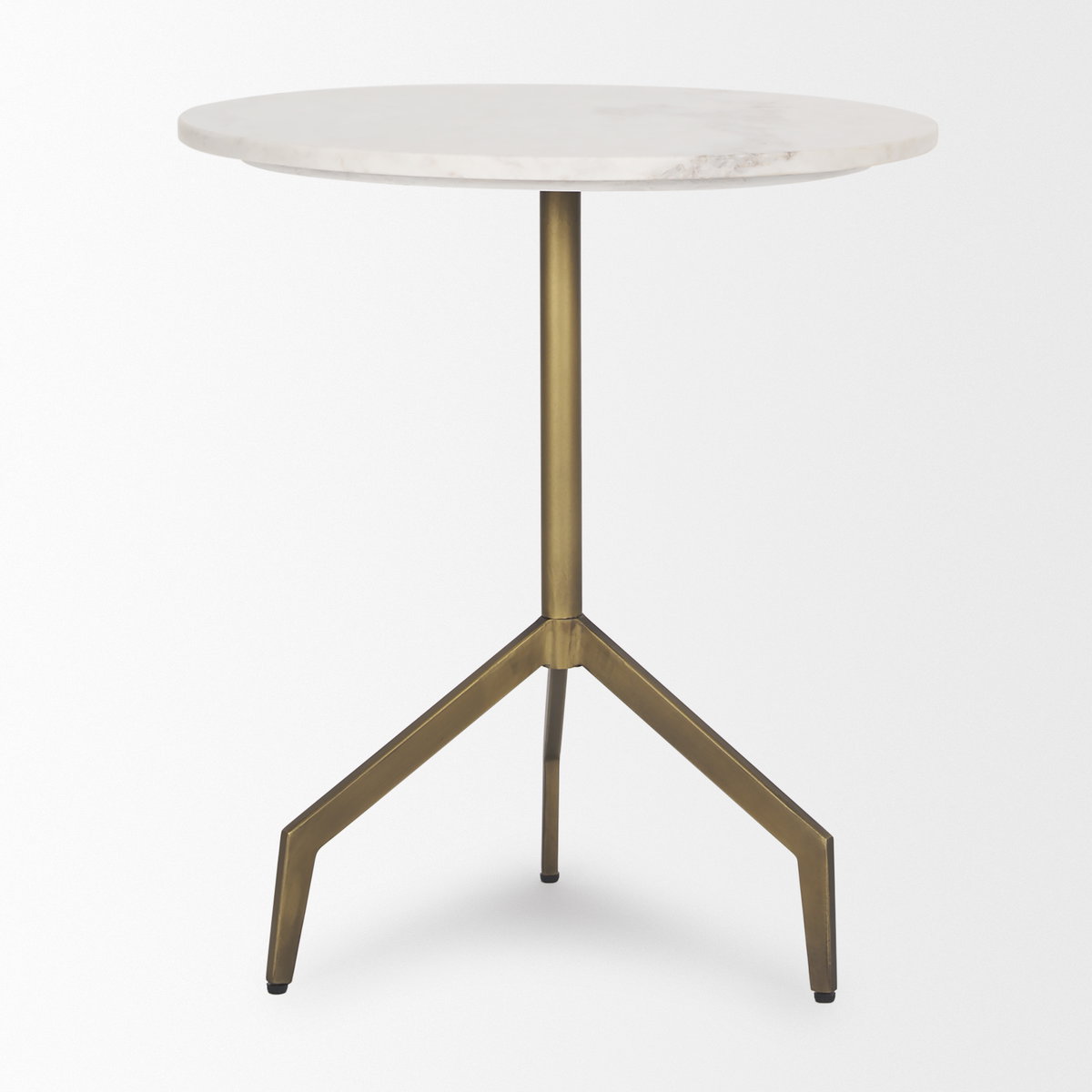 Serre Marble Top 3 Prong Gold Metal Base End Table, Side & End Table by Mercana, 20" length x 22.5" width x 20" height View 5