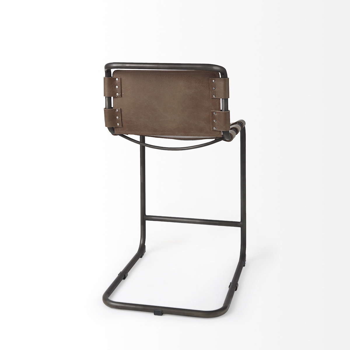 Berbick Low Back 26in Seat Counter Stool | Brown Leather with Gray Metal, Counter & Bar Stool by Mercana, 20.5" length x 24.8" width x 39" height View 6