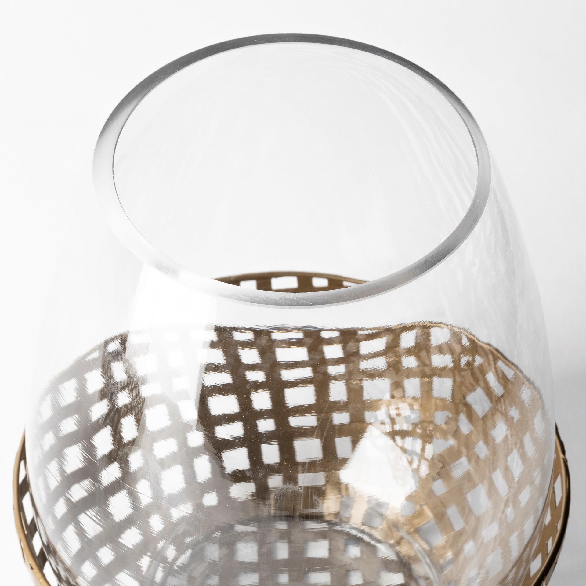 Reena I Small Gold Woven Metal Base Table Candle Holder, Candles & Candle Holder by Mercana, 6.3" length x 6.3" width x 7.87" height View 6