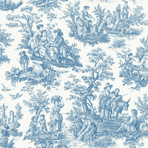 Country Life Toile Blue Peel & Stick Wallpaper