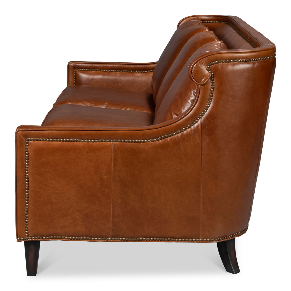 Philipe Distilled Leather Sofa Brown, by Sarreid, 7' width x 3' height View 9