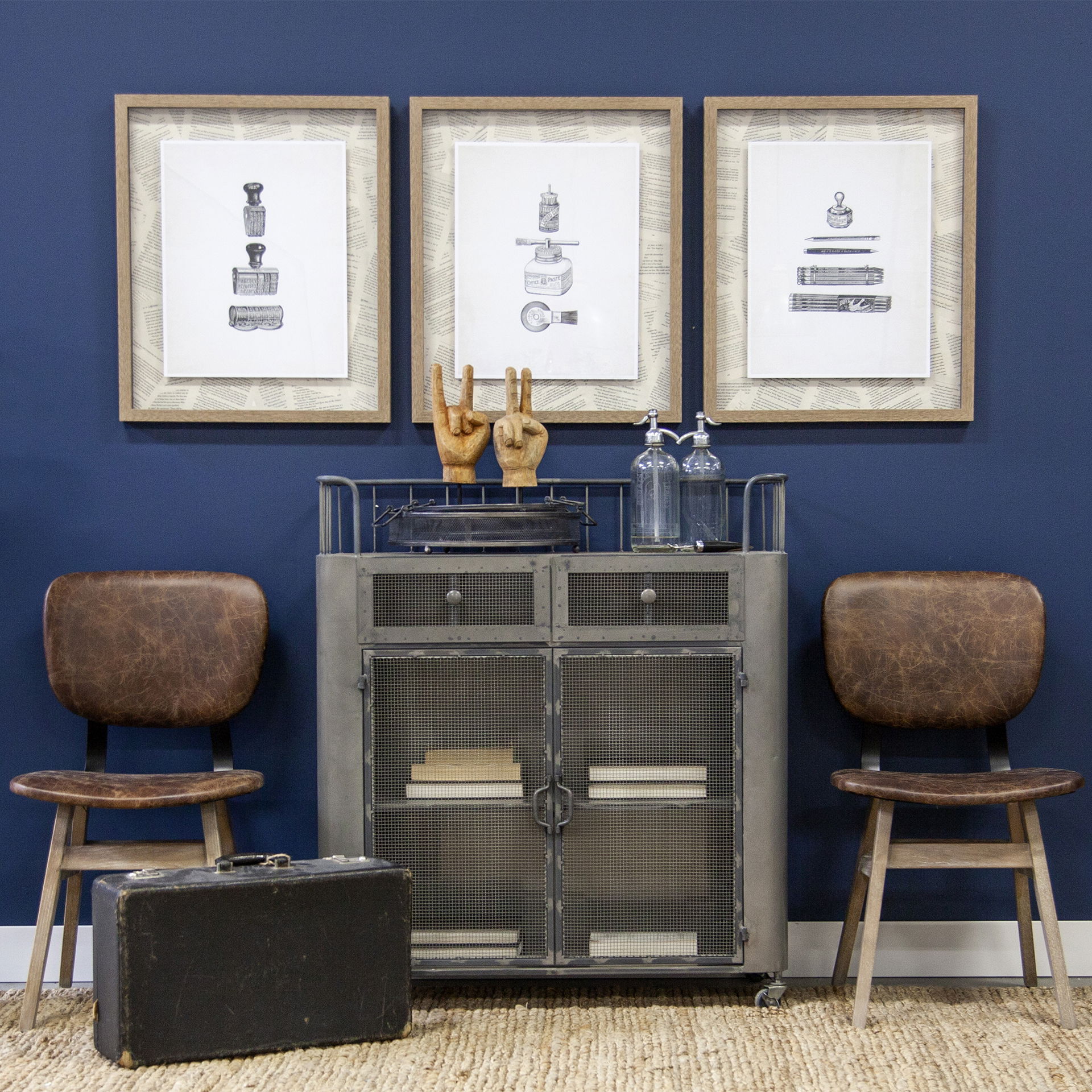 Udo Metal Frame Two Door Cabinet with Two Drawers & Wood Top Bar Cart, Bar Carts & Cabinet by Mercana, 16.54" length x 35.43" width x 40.75" height View 2