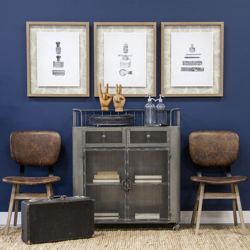 Udo Metal Frame Two Door Cabinet with Two Drawers & Wood Top Bar Cart