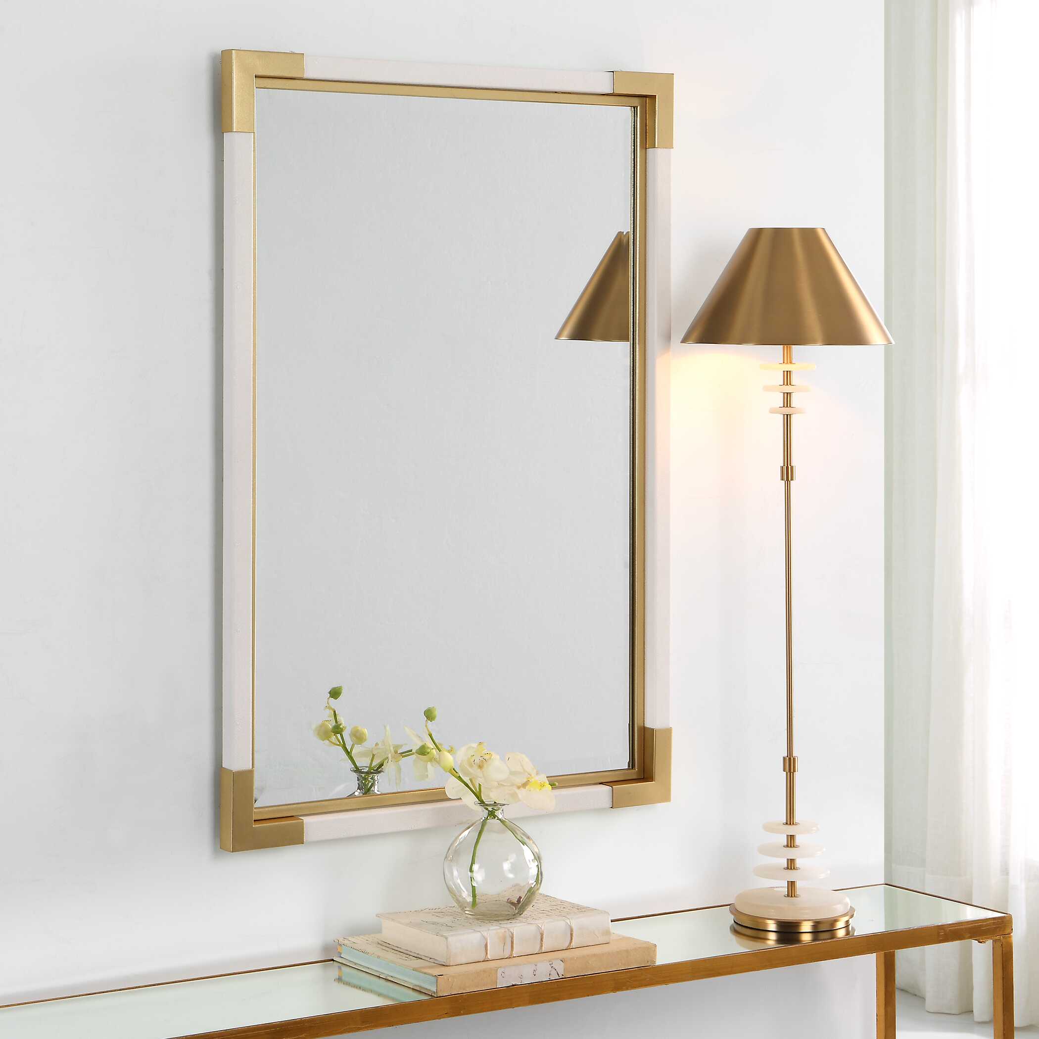 Malik White & Gold Mirror, by Uttermost, 26.25" width x 38.12" height x 1.87" depth View 4
