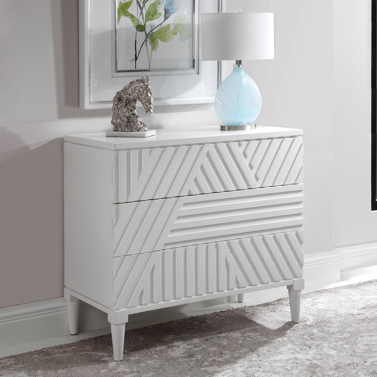 Colby White Drawer Chest, Furniture by Uttermost, 36" width x 33" height x 18" depth View 11