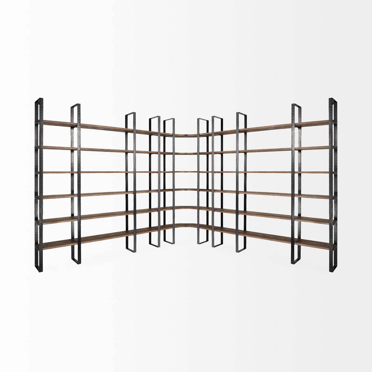 Taunton II 80L x 10.5W x 90H Dark Brown Wood And Black Iron Six Shelving Unit, Shelving & Bookcase by Mercana, 80" length x 10.5" width x 90" height View 10