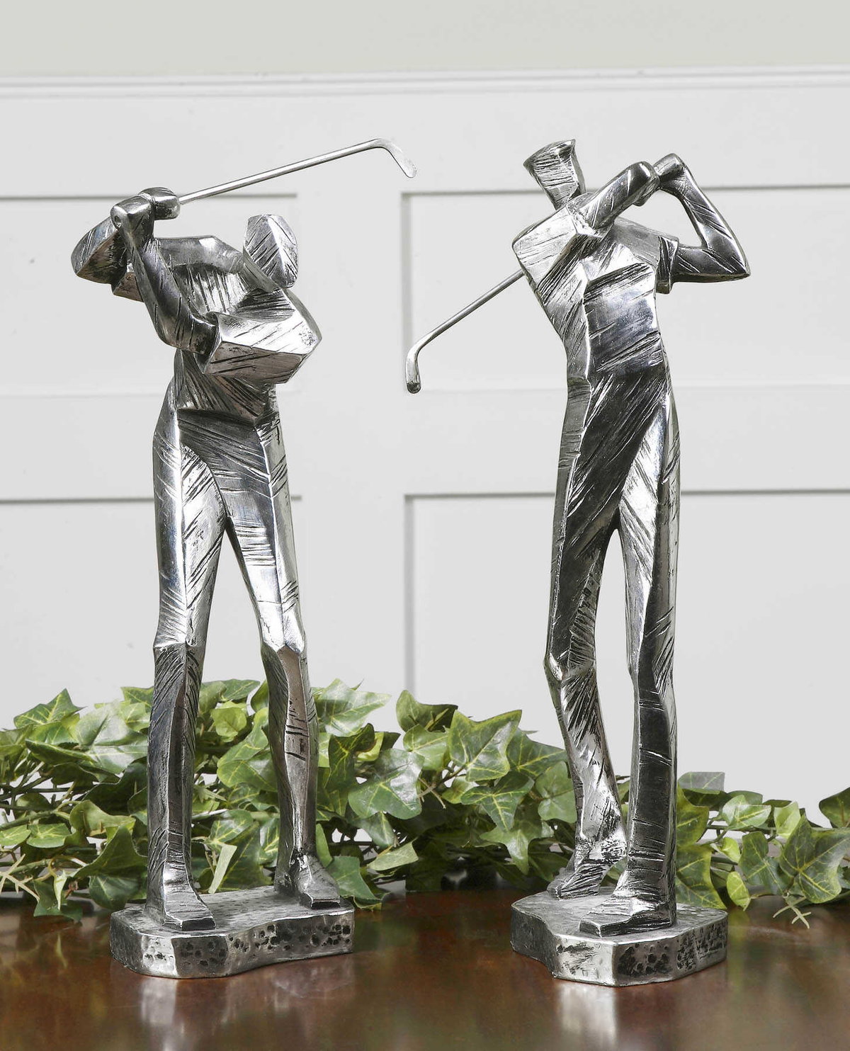 Practice Shot Metallic Statues Set/2, Figurines & Statue by Uttermost, 6.75" width x 16" height x 3.37" depth View 2