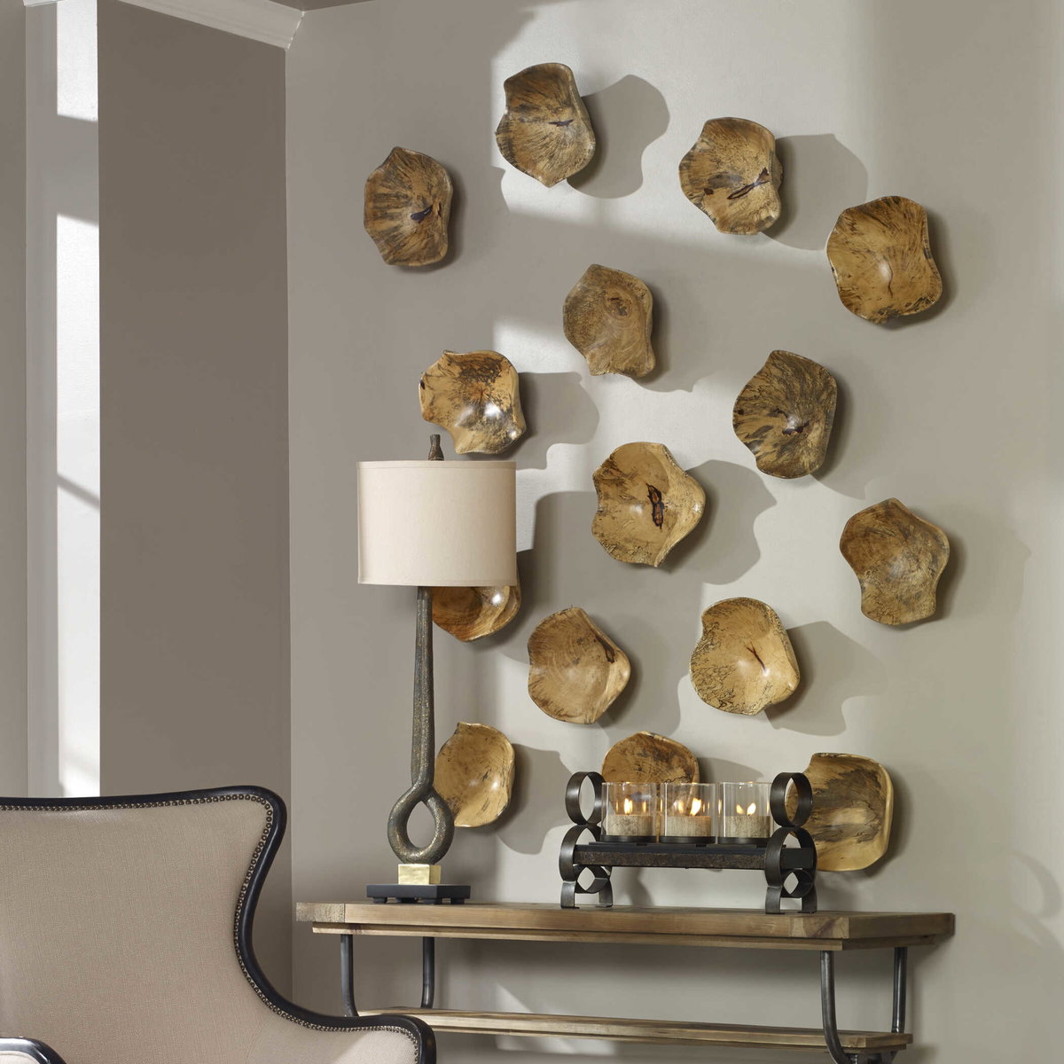 Tamarine Wood Wall Art Set/3, Sculptural Wall Art by Uttermost, 10" width x 10" height x 4.3" depth View 2