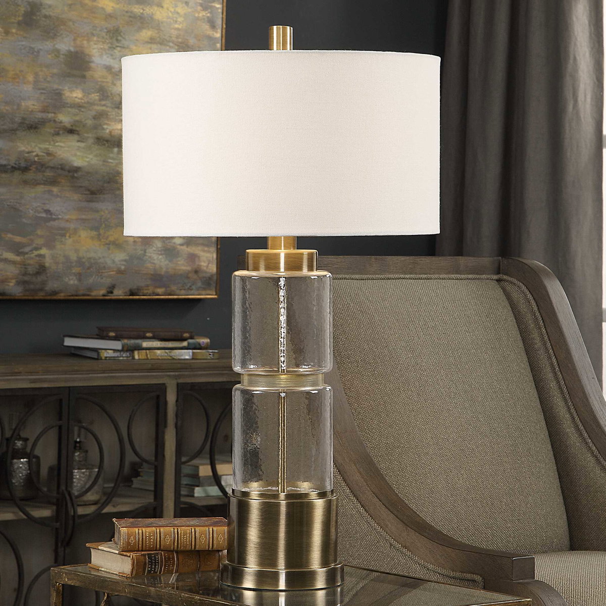 Vaiga Glass Column Lamp, by Uttermost, 17" width x 30.5" height x 17" depth View 2