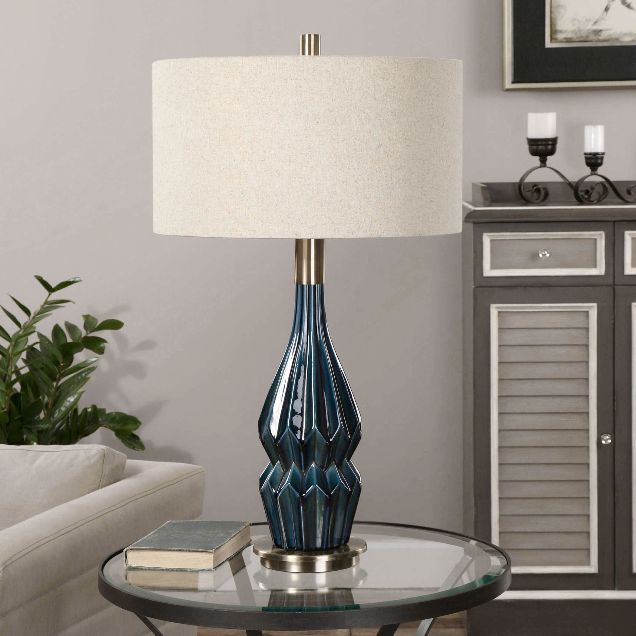 Prussian Blue Ceramic Lamp large image 