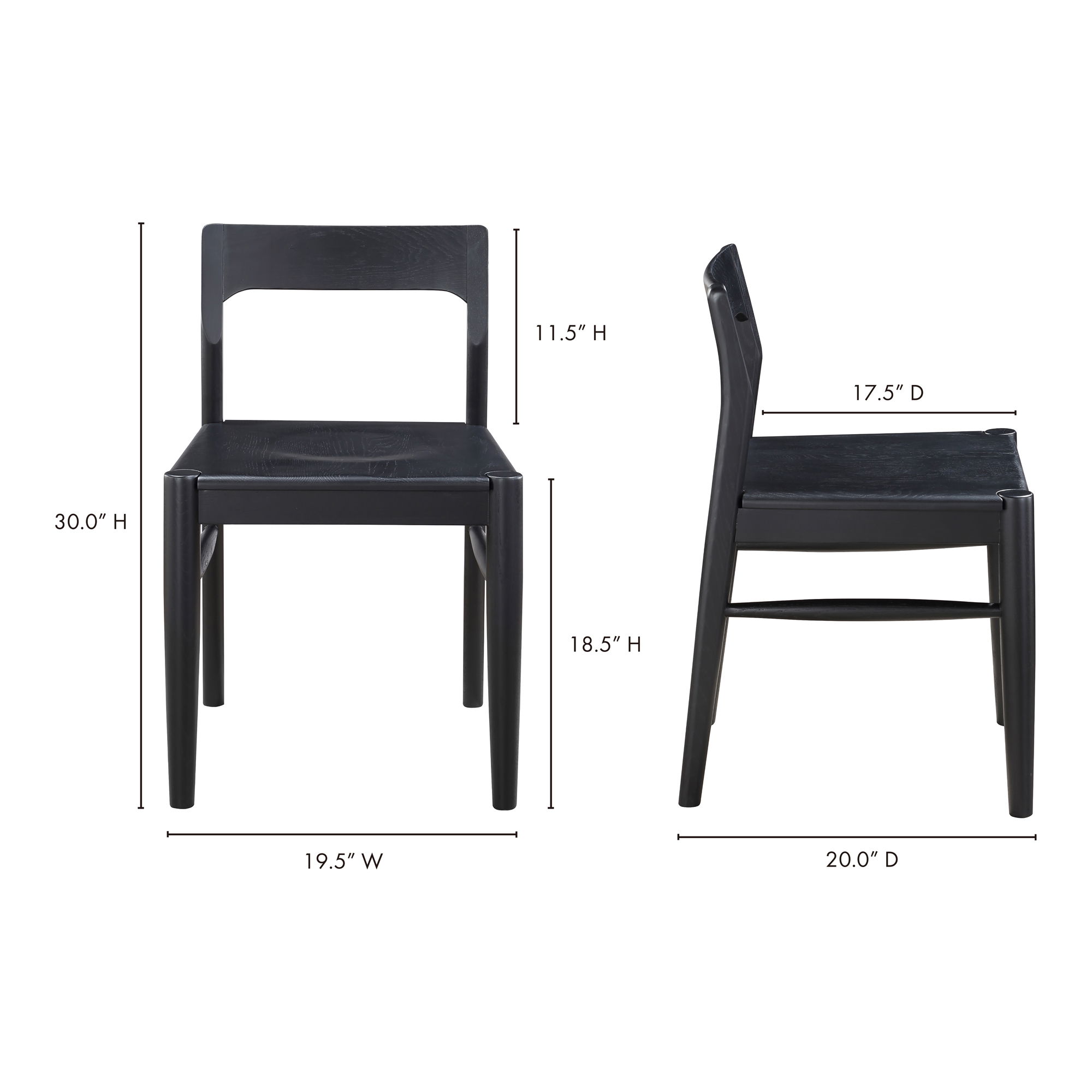 Owing Dining Chair Black - Set Of Two, by Moe's Home, 19.5" width x 30" height x 20" depth View 13