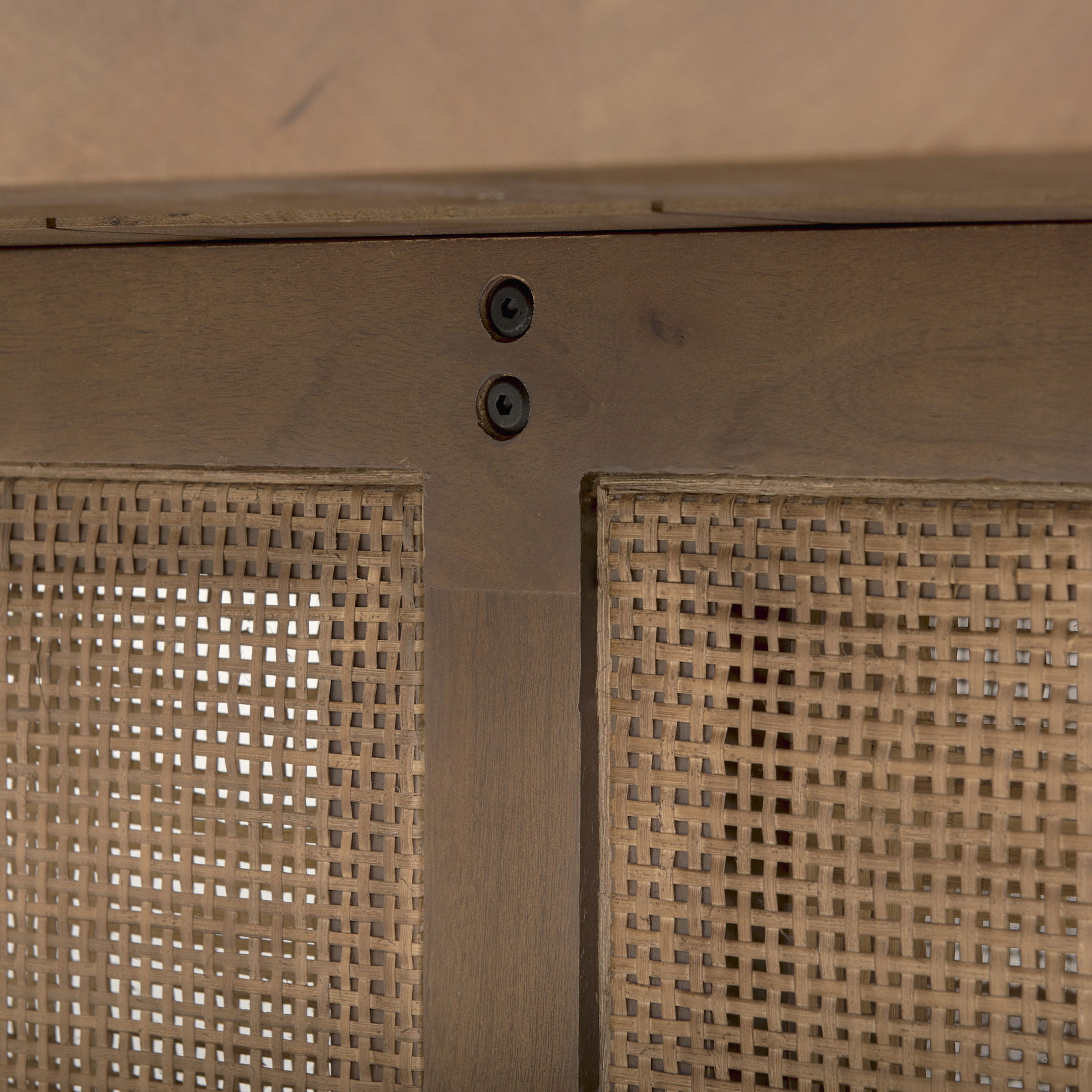 Grier  42' Square Medium Brown Solid Wood with Cane Coffee Table, by Mercana, 42" length x 42" width x 17" height View 9