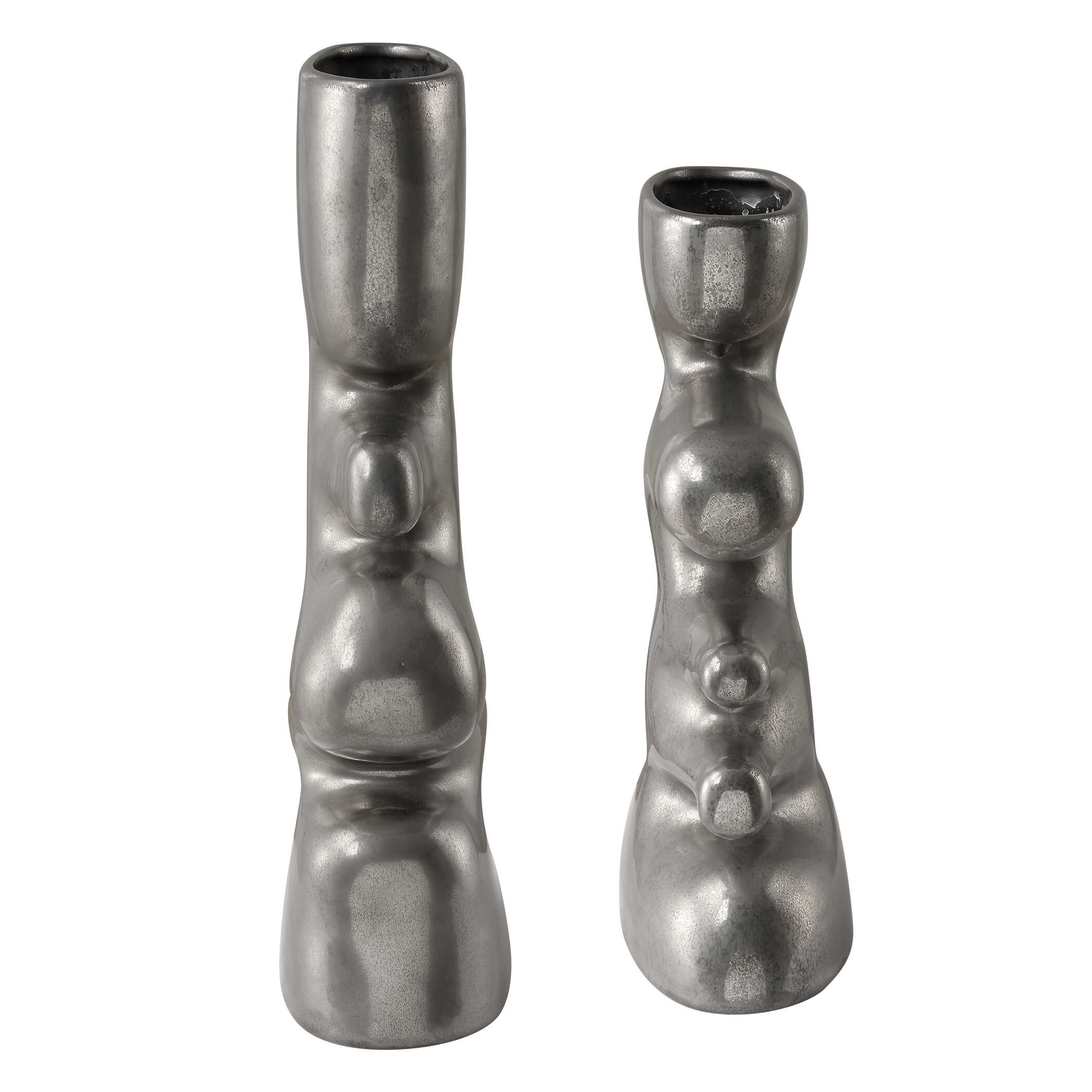 Free Flowing Nickel Vases Set/2, Decorative by Uttermost, 7" width x 14.25" height x 3.5" depth View 5