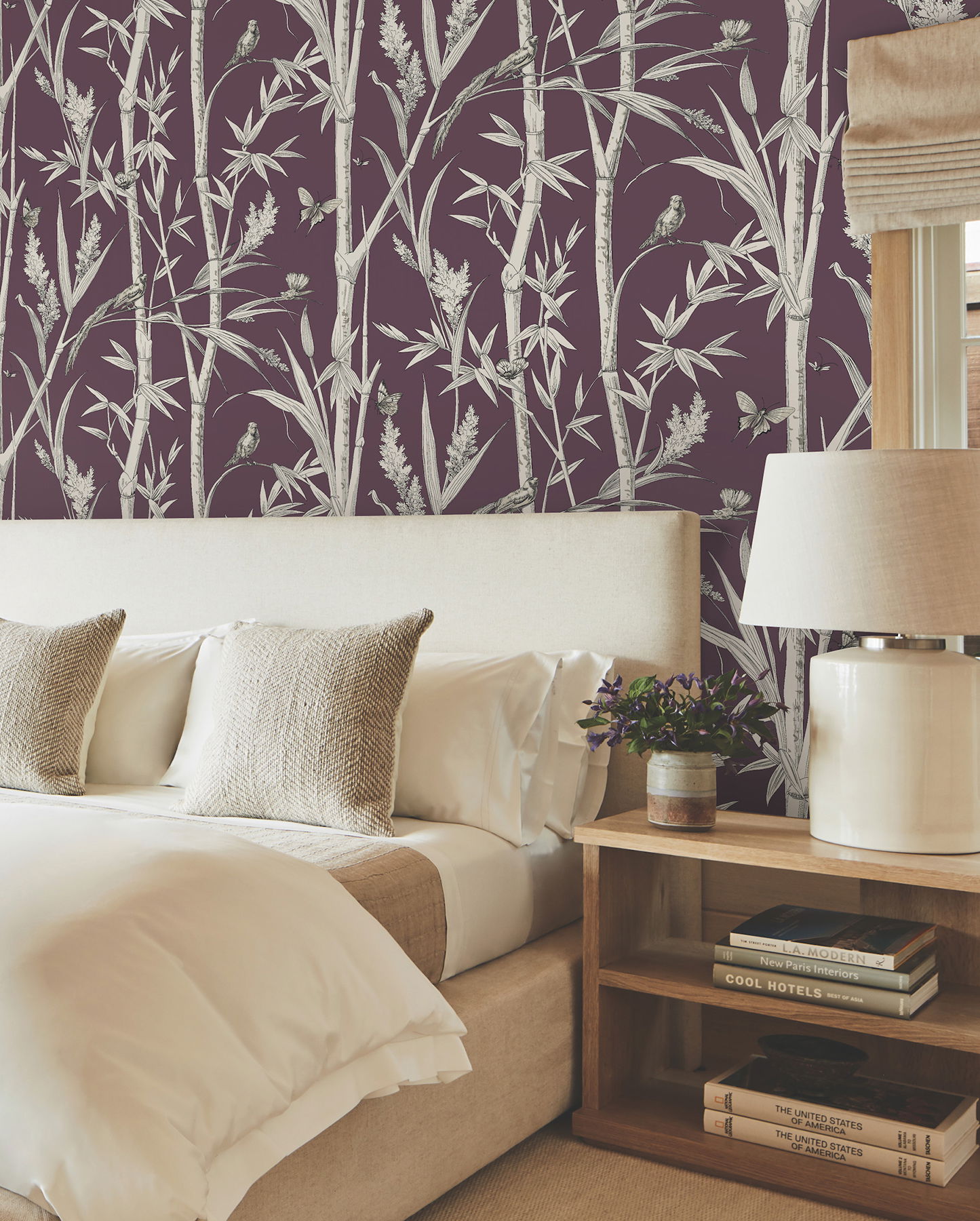 Bambou Toile Burgundy Wallpaper large image 