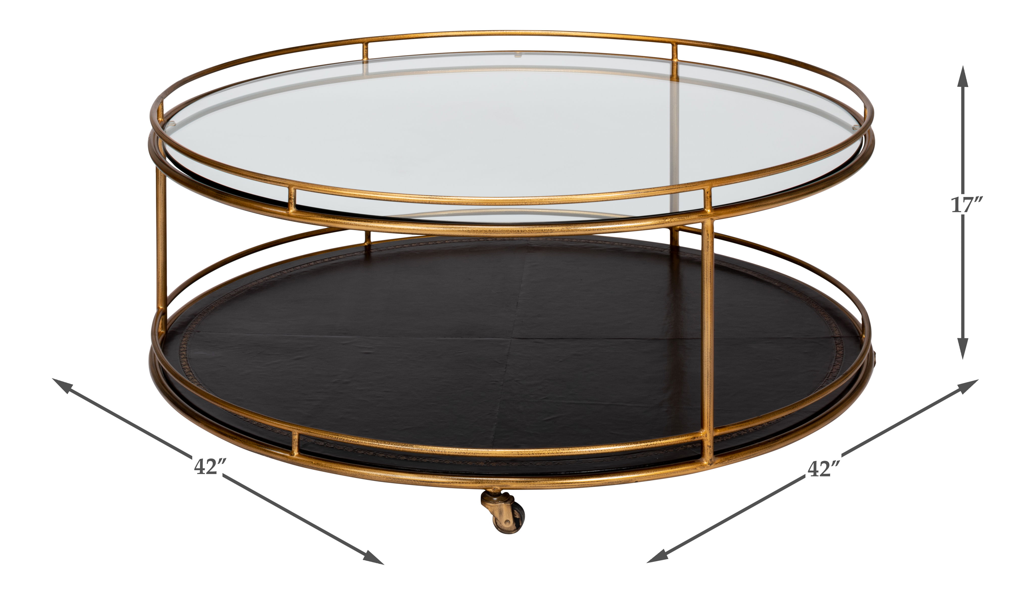 Trolley Round Cocktail Table, Coffee Table by Sarreid, 42" length x 42" width x 17" height View 13