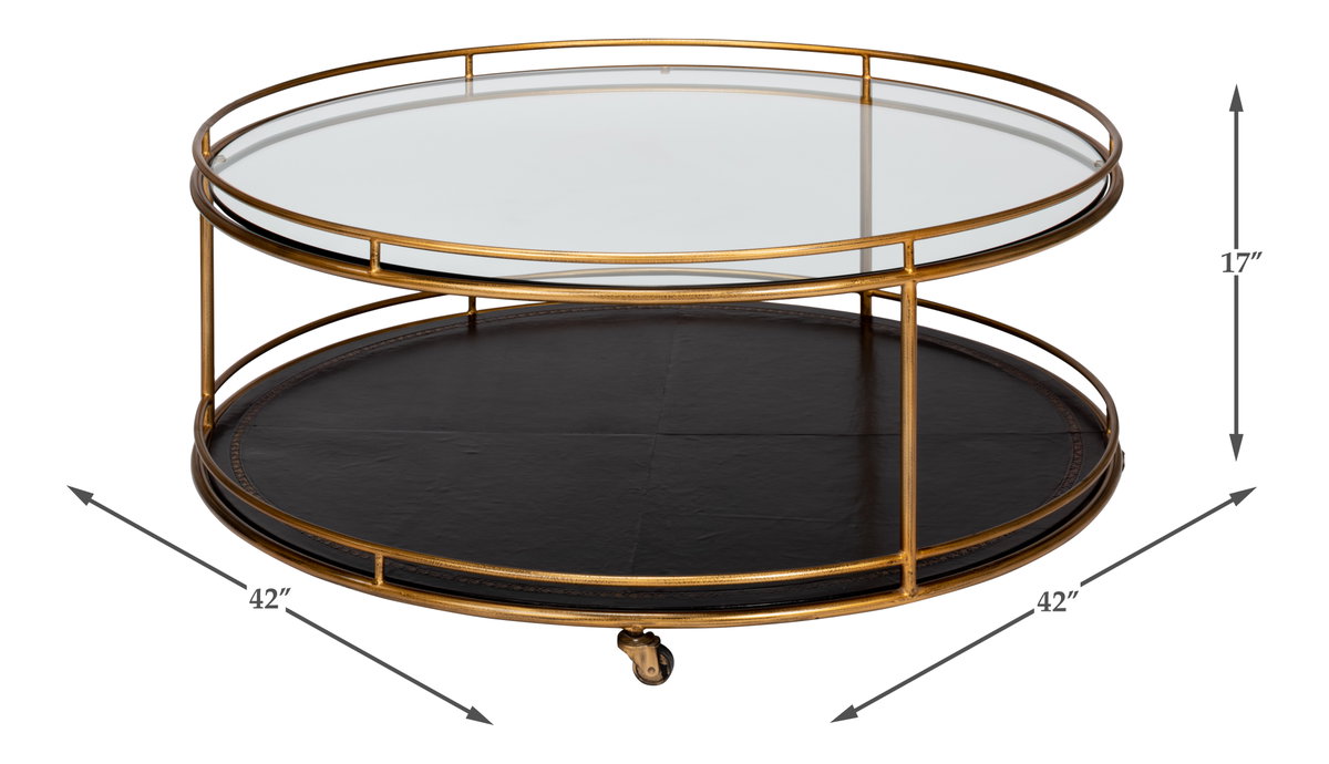 Trolley Round Cocktail Table, by Sarreid, 3'6" length x 3'6" width x 1'5" height View 13