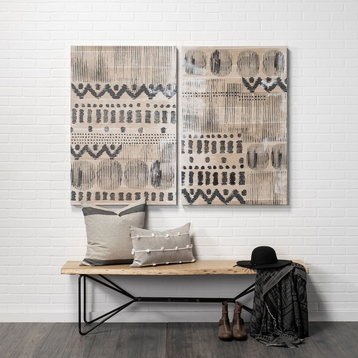 Papillion III 66L x 16W Blonde Wood And Iron Dining Bench, Benche by Mercana, 66" length x 16" width x 18" height View 3