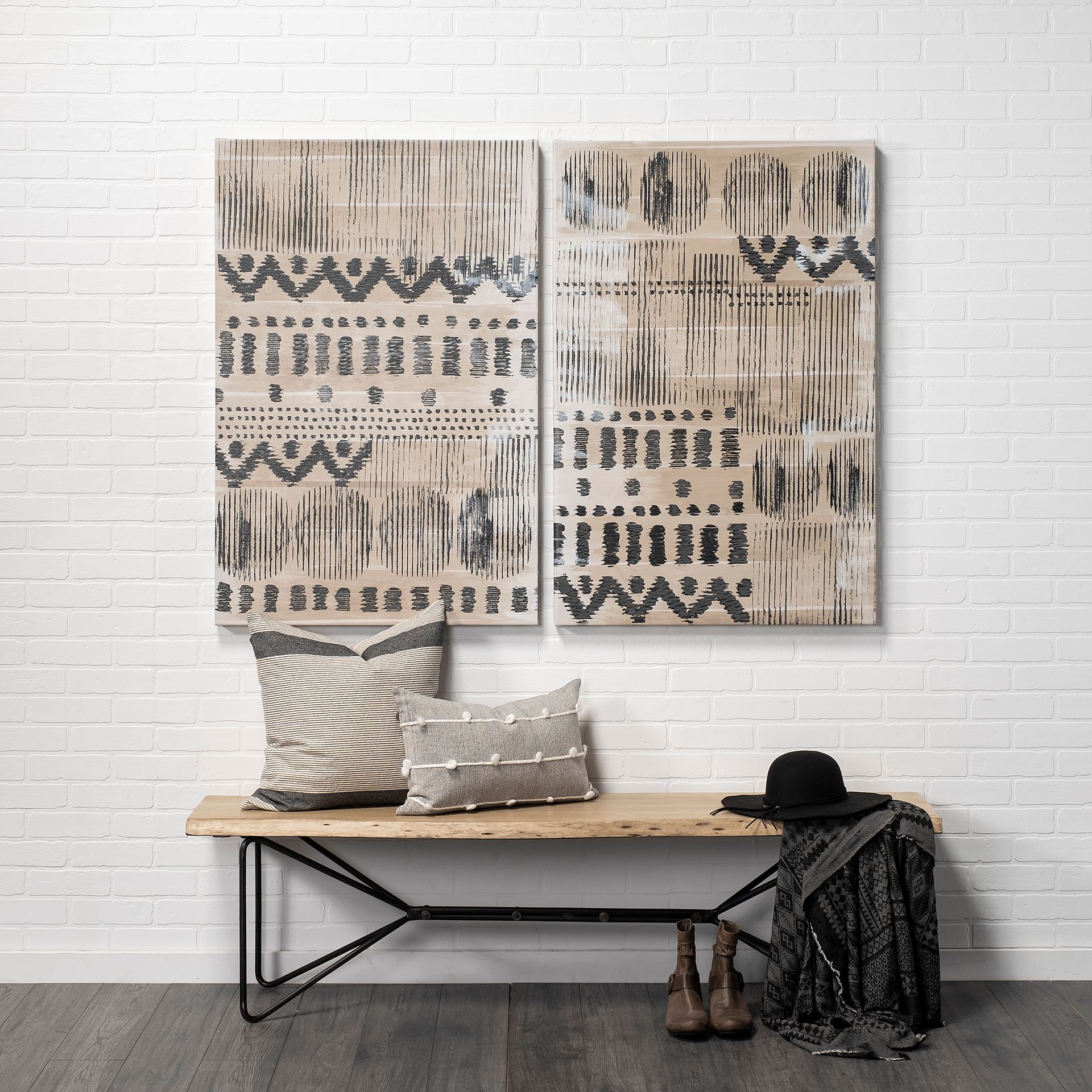 Papillion III 66L x 16W Blonde Wood And Iron Dining Bench large image 