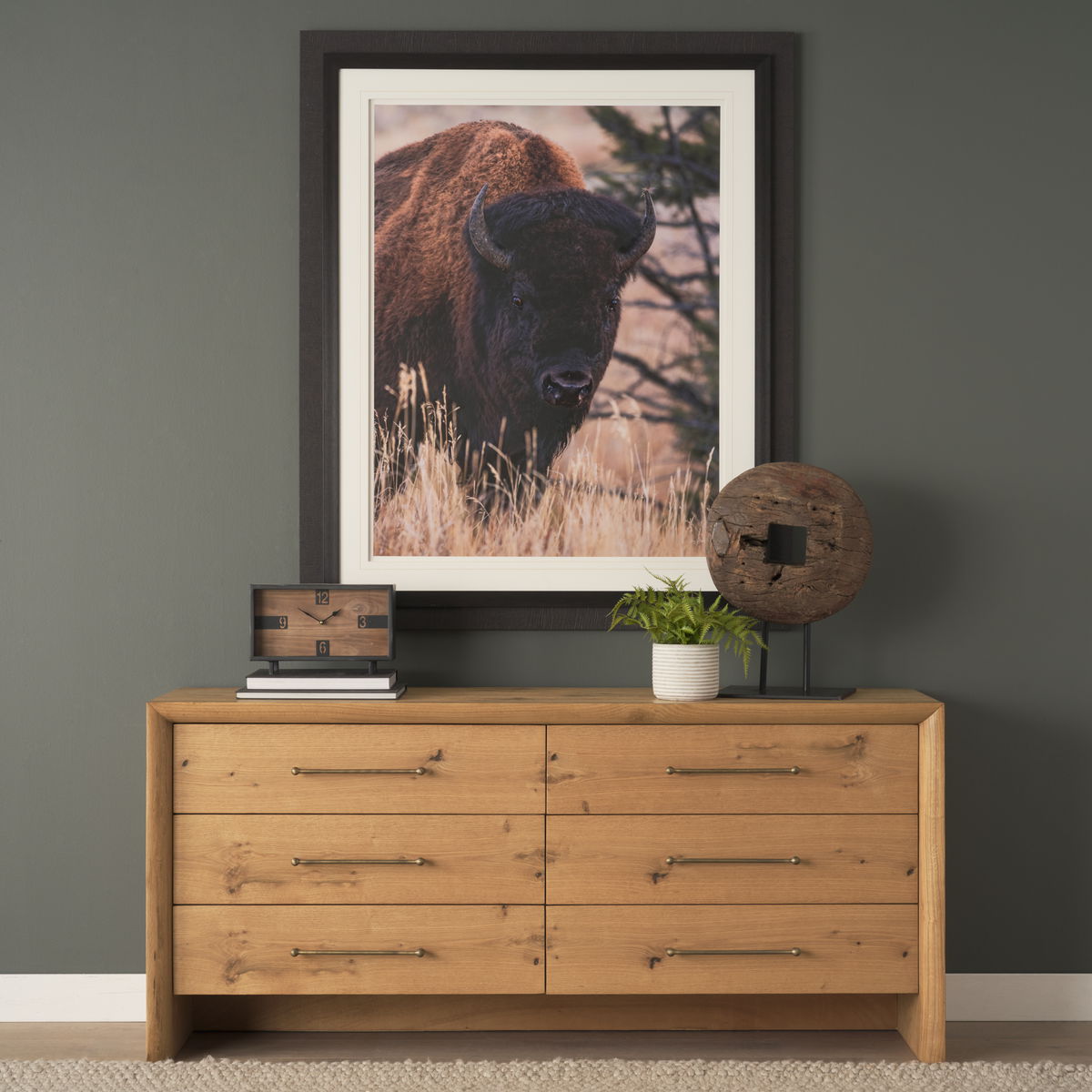Harvey  Black Metal and Wood Rectangular Table Clock, by Mercana, 12.99" length x 4.53" width x 8.07" height View 5