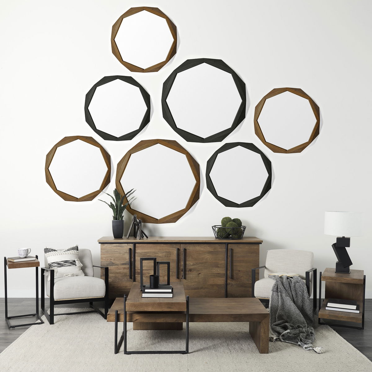 Maddox 30L x 18W x 22H Medium Brown Wood with Black Metal U-shaped End/Side Table, Side & End Table by Mercana, 30" length x 17.5" width x 22.5" height View 3