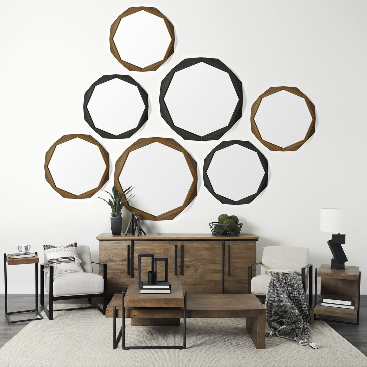 Maddox 30L x 18W x 22H Medium Brown Wood with Black Metal U-shaped End/Side Table, Side & End Table by Mercana, 30" length x 17.5" width x 22.5" height View 3