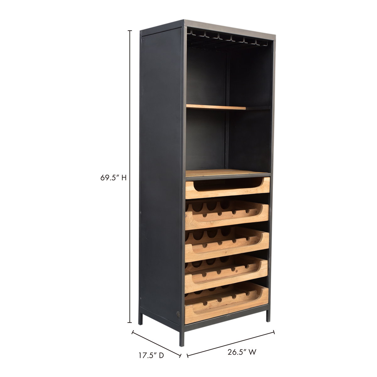 Chefs Teak Wine Bar Natural, Bar Carts & Cabinet by Moe's Home, 26.5" width x 69.5" height x 17.5" depth View 8