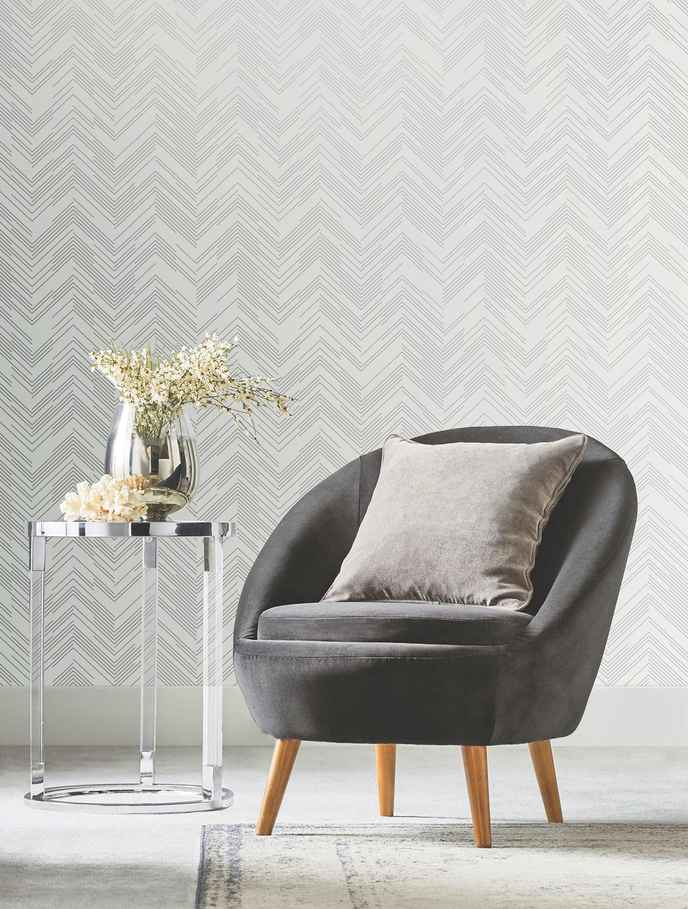 Polished Chevron White & Silver Wallpaper Polished Chevron White & Silver Wallpaper large image