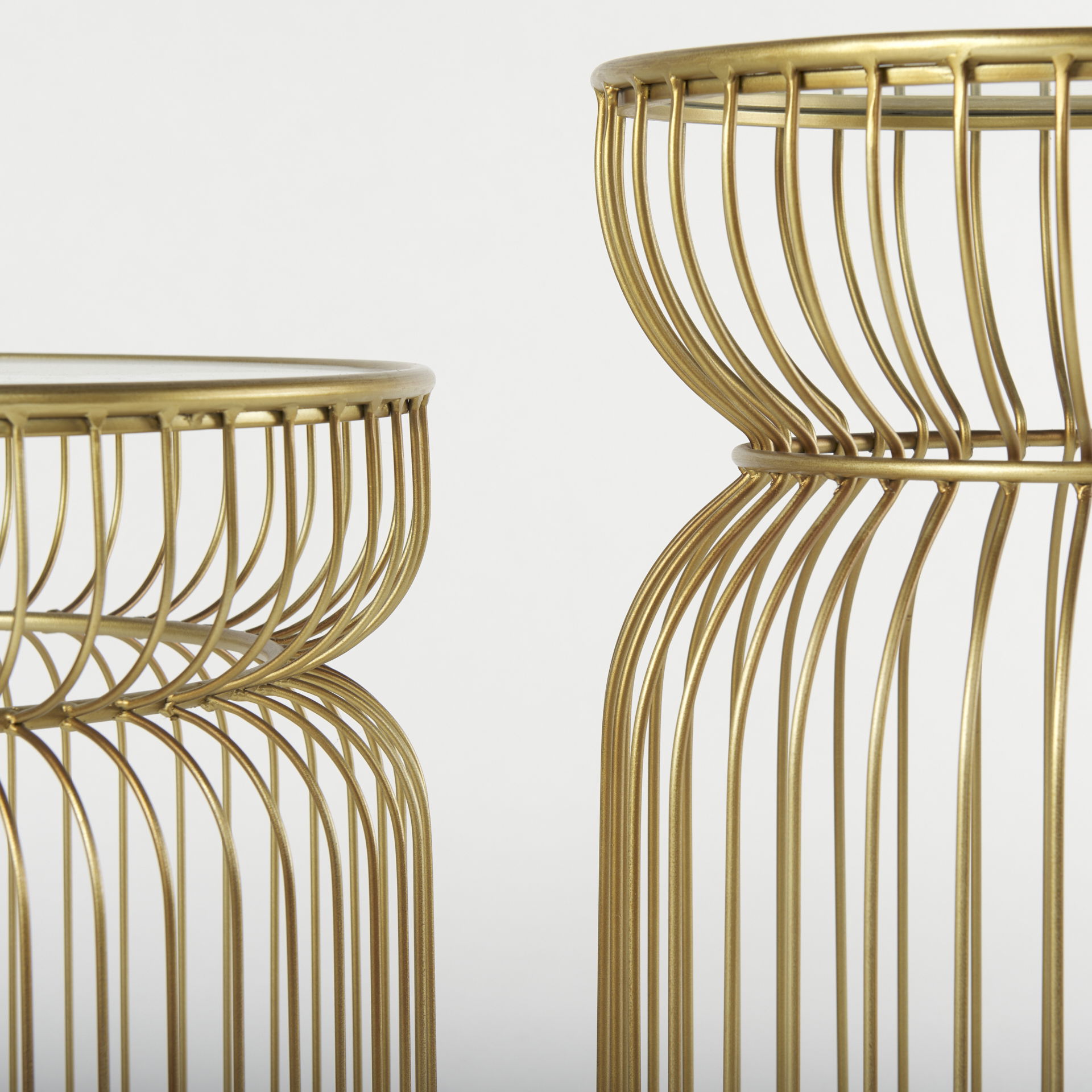 Shani Set of 2 Round, Gold Metal with Glass Accent Tables, Side & End Table by Mercana, 30.71" length x 18.9" width x 20.08" height View 5