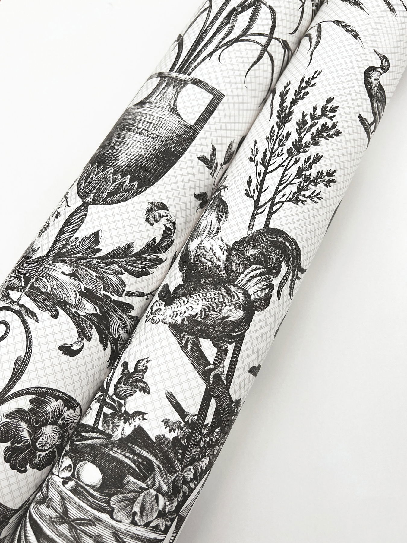 Avian Fountain Toile Black Wallpaper large image 