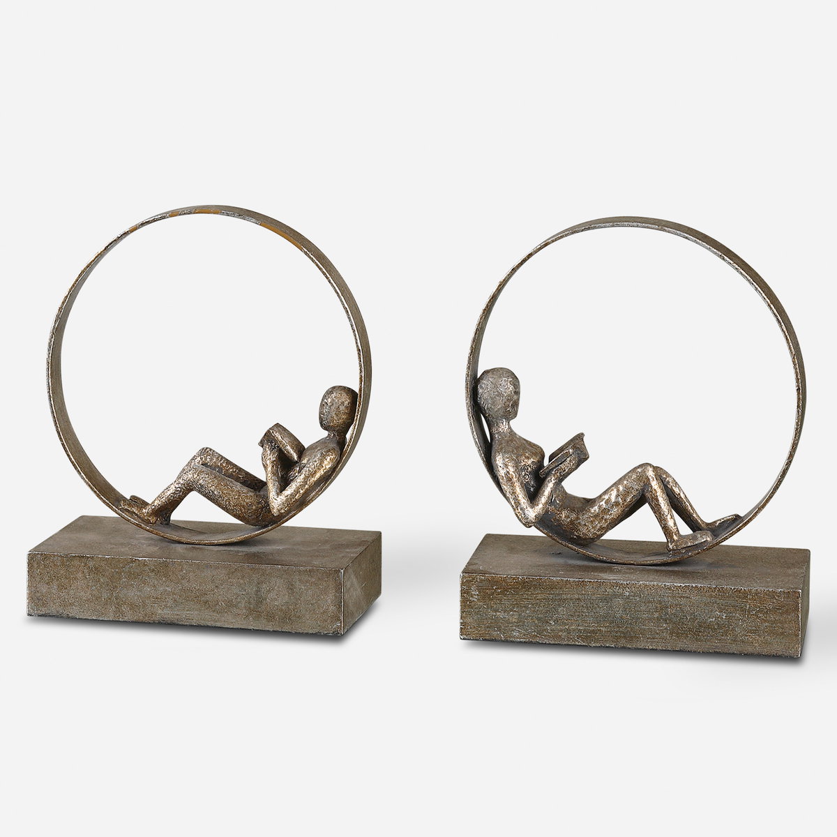 Lounging Reader Antique Bookends Set/2, by Uttermost, 8" width x 9.75" height x 4" depth View 1