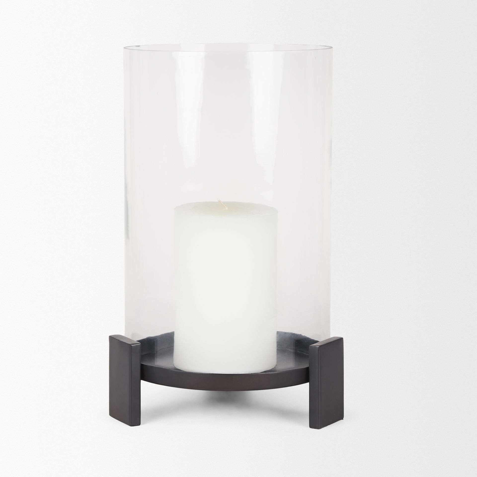Price Large Matte Black-Brown Metal with Glass Hurricane Candle Holder, Candles & Candle Holder by Mercana, 10" length x 10" width x 13.75" height View 5
