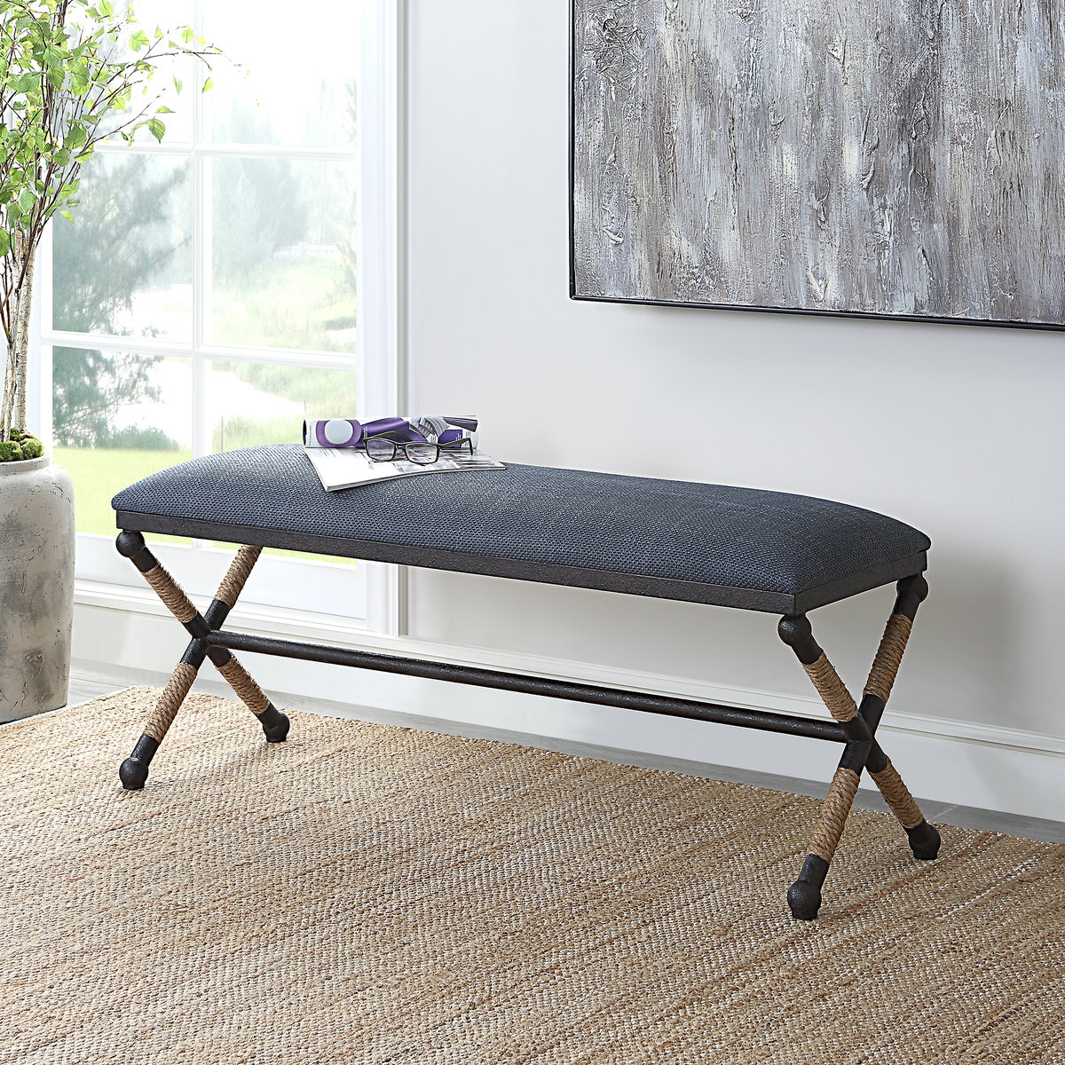 Firth Rustic Navy Bench, Benche by Uttermost, 47.75" width x 21.25" height x 16.25" depth View 2