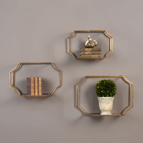 Lindee Gold Wall Shelves S/3