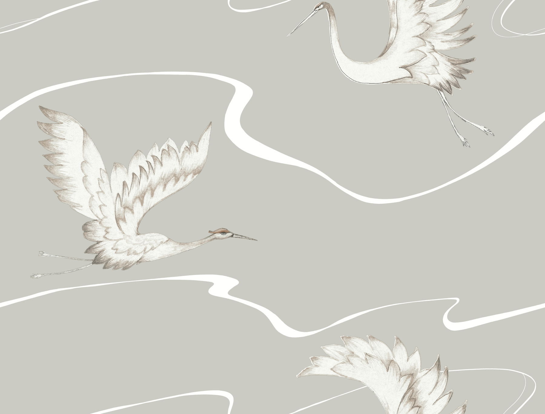 Soaring Cranes Taupe Wallpaper large image 