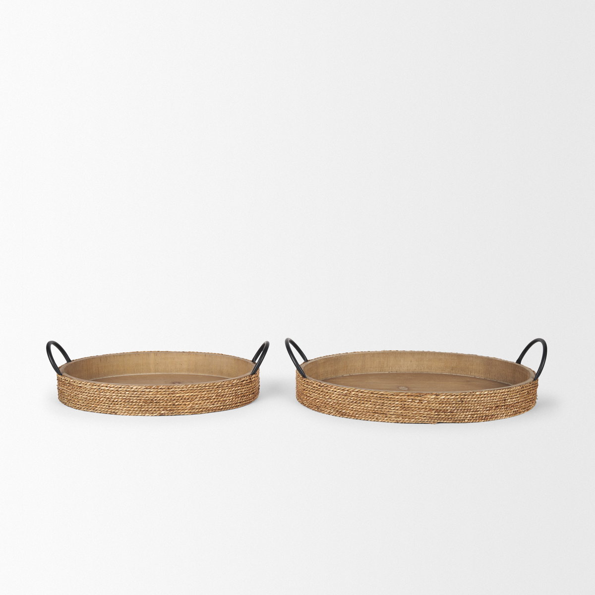 Wheaton Light Brown Wood with Natural Jute Serving Trays, Decorative Tray by Mercana, 20" length x 12.12" width x 4.75" height View 3