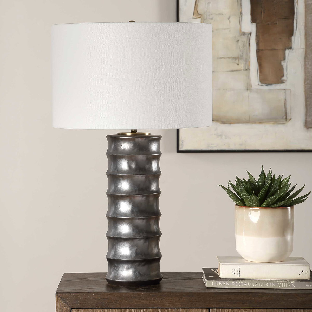 Corvair Scalloped Table Lamp, by Uttermost, 17" width x 28.5" height x 17" depth View 4