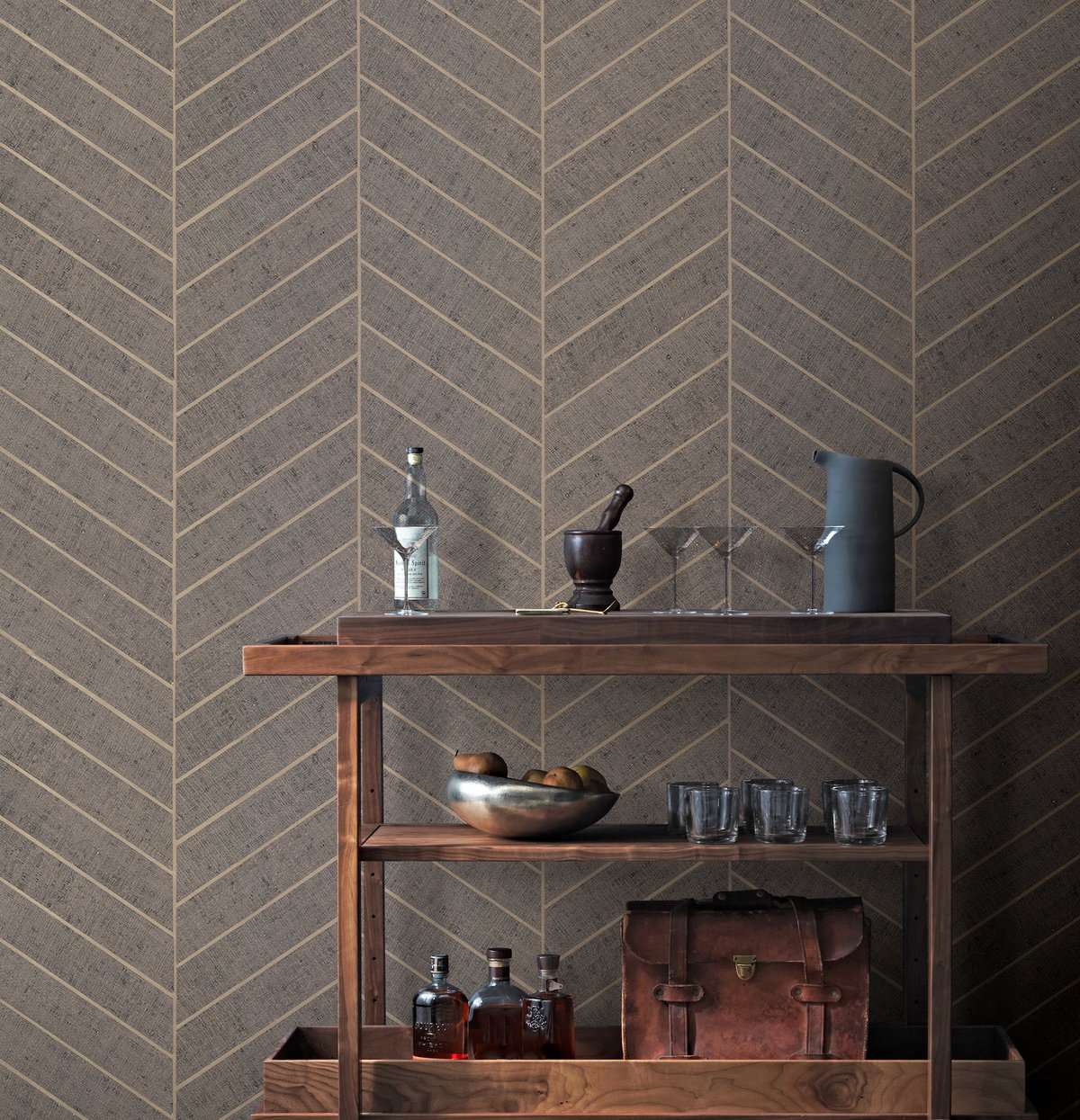 Atelier Herringbone Grey Wallpaper, by York Wall, 24' length x 3' width x 0.02" depth View 3