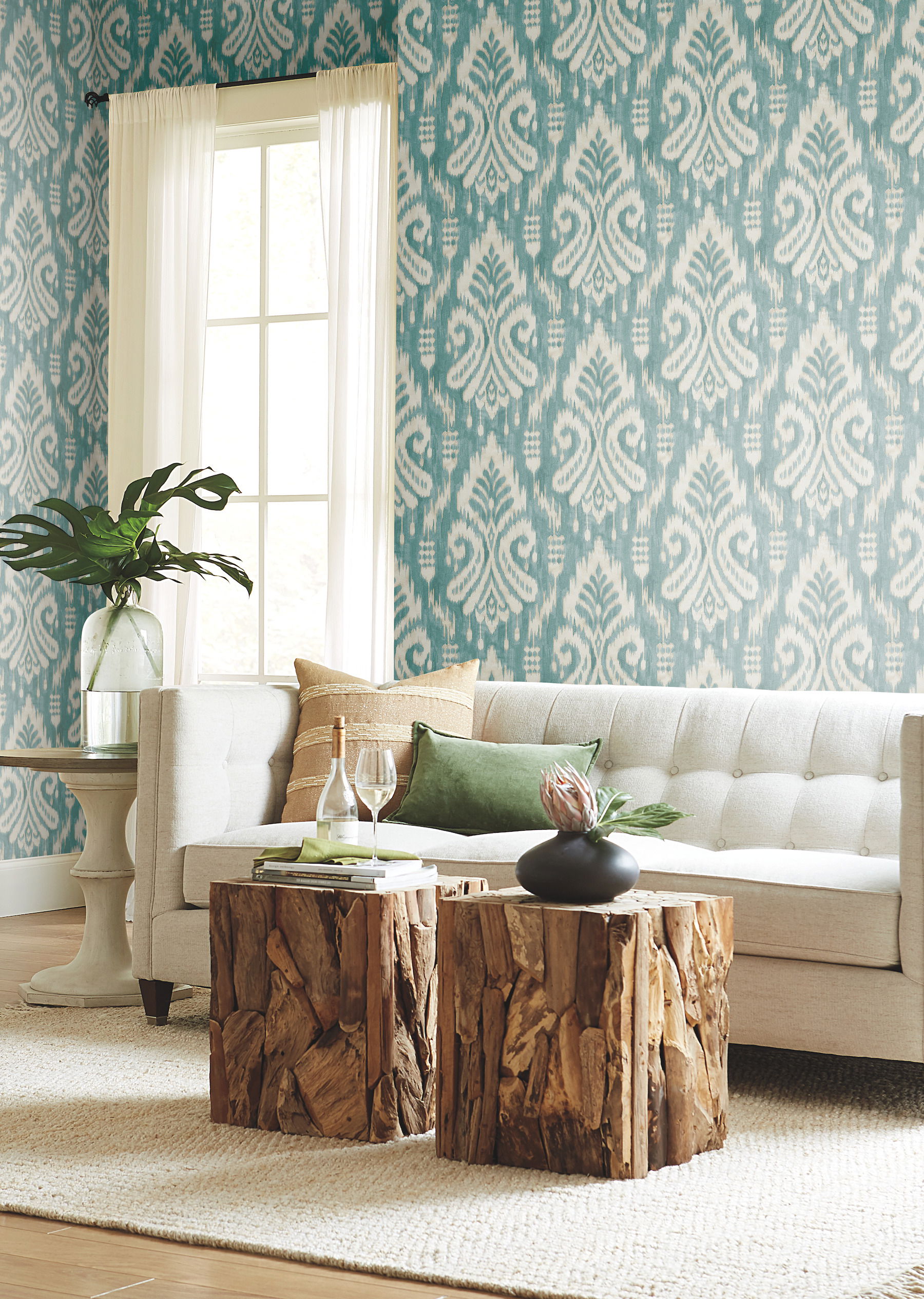 Hawthorne Ikat Aqua Wallpaper large image 