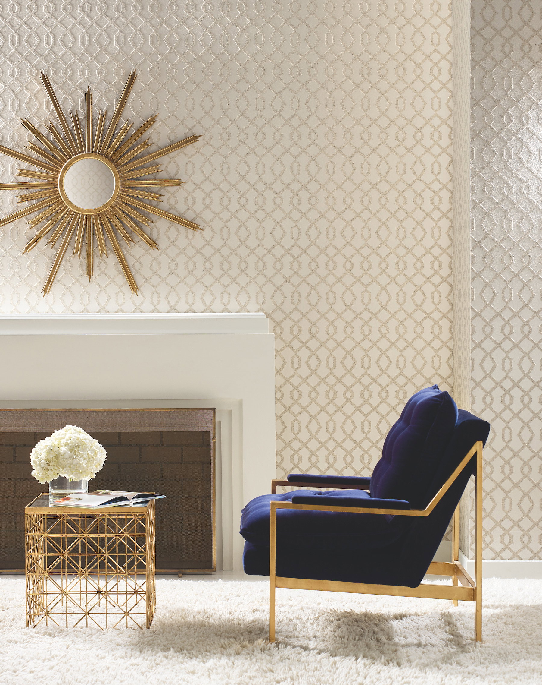 Pearl Cream & Silver Metallic  Luscious Wallpaper, by York Wall, 27' length x 2'3" width x 0.02" depth View 2
